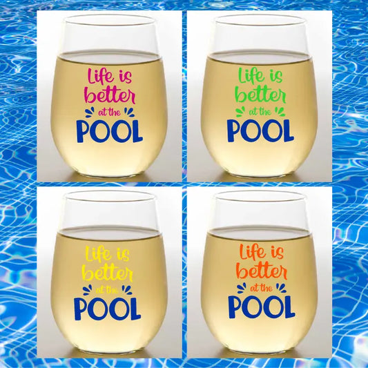 Wine-Oh! Pool Unbreakable Stemless Tritan Plastic Wine Glasses