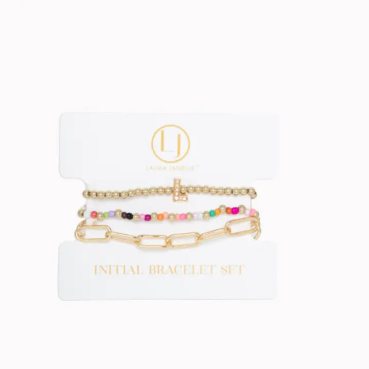 Laura Janelle Gold 3 Piece Initial Bracelet