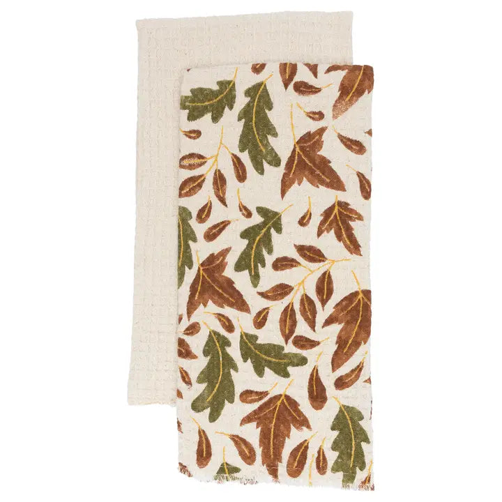 Boston International Falling Leaves Cotton Tea Towel Set of 2 Fall Autumn