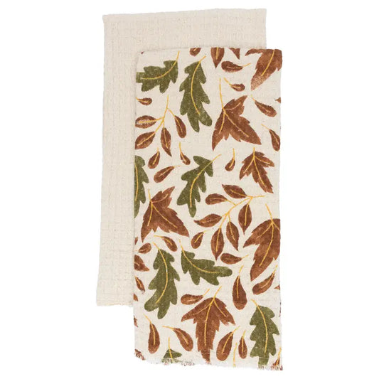 Boston International Falling Leaves Cotton Tea Towel Set of 2 Fall Autumn