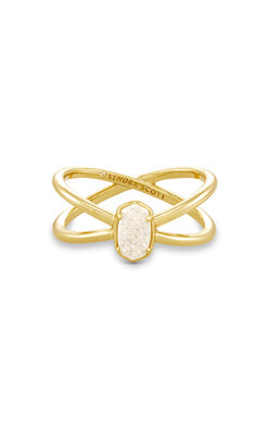 KENDRA SCOTT EMILIE DOUBLE BAND RING GOLD IRIDESCENT DRUSY 7