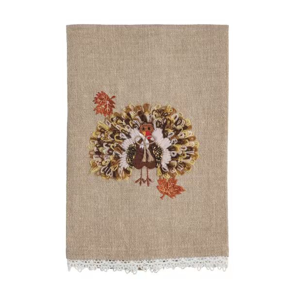 MUD PIE TURKEY BEADED EMBROIDERED TOWEL