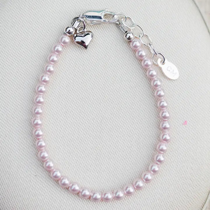 Cherished Moments Girls Sterling Silver Dainty Pink Pearl Bracelet Baby Gift