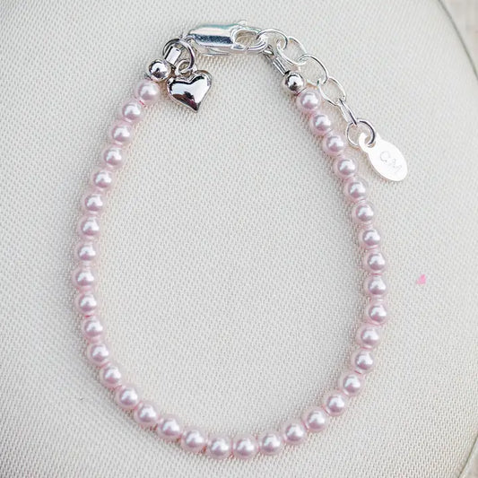 Cherished Moments Girls Sterling Silver Dainty Pink Pearl Bracelet Baby Gift