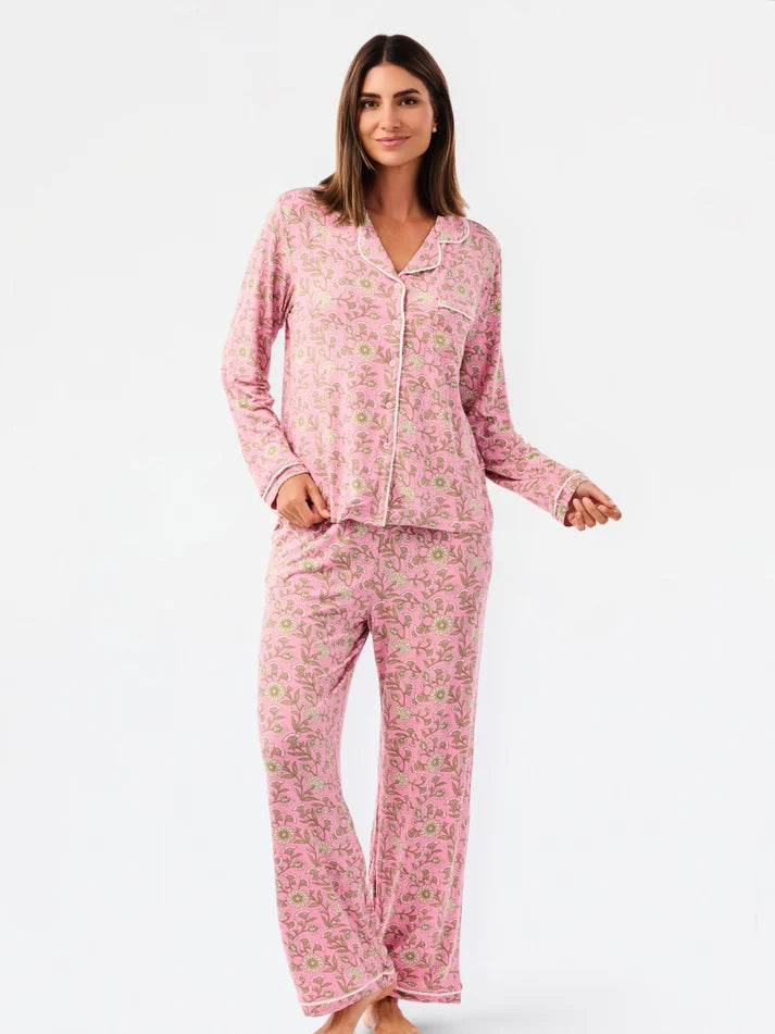 Mary Square Women's Charlotte Pants Set | Thistle Vines Pink