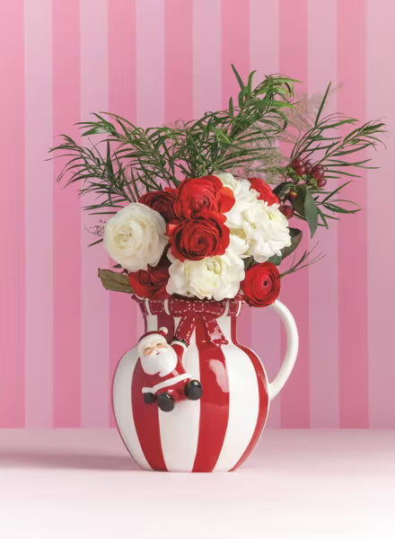 MUD PIE SANTA BOW STRIPE PITCHER