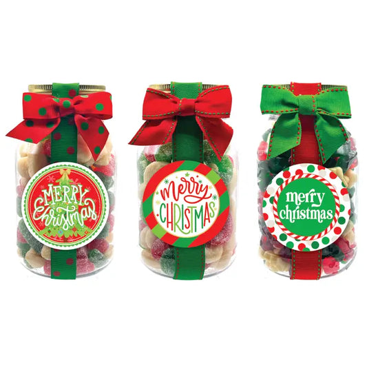 Oh, Sugar! Christmas/ Holiday Candy Plastic Quart Jars Assorted