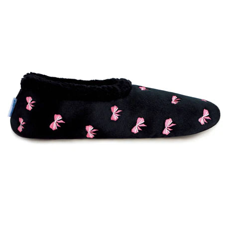 Snoozies! Womens Embroidered Bow-Utiful Slipper With Memory Foam Sole Black