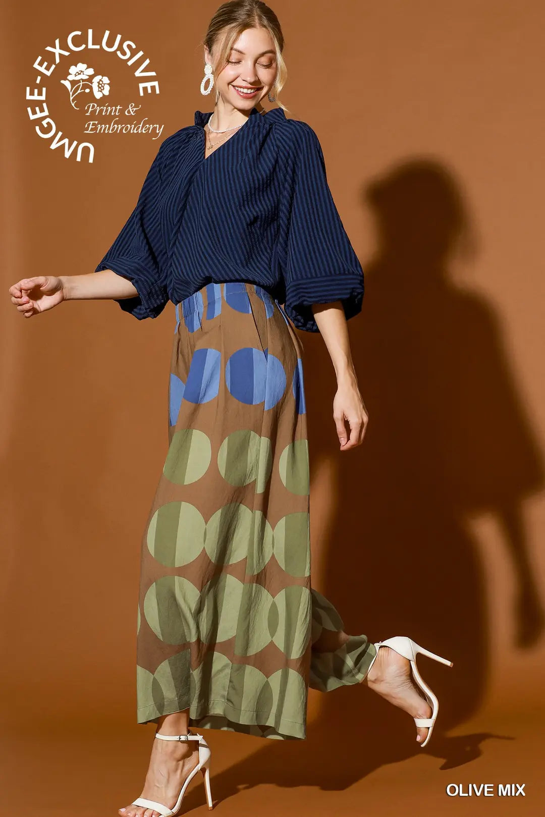 Umgee Oversized Dot Print Wide Leg Pants