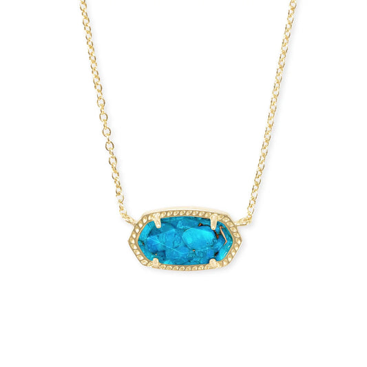 KENDRA SCOTT ELISA SHORT PENDANT NECKLACE GOLD BRONZE VEINED TURQUOISE MAGNESITE