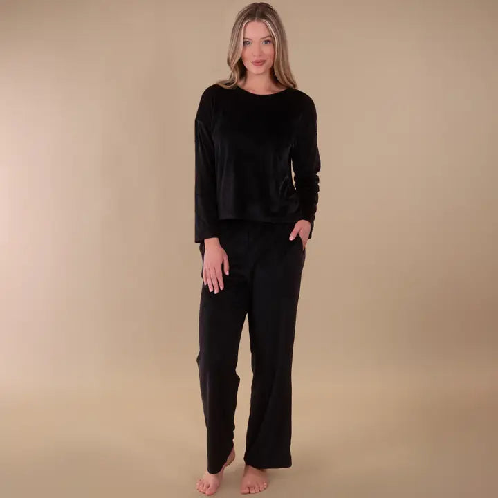 Amanda Blu Black Luxe Lounge Pajama-Set | Soft Velour Pj