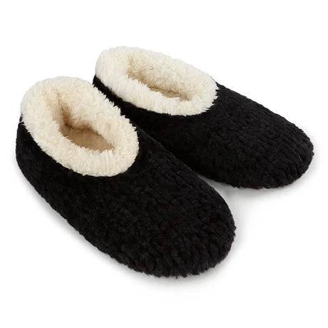 Snoozies! Womens Teddy Bear Faux Fur Slipper With Memory Foam Sole Black