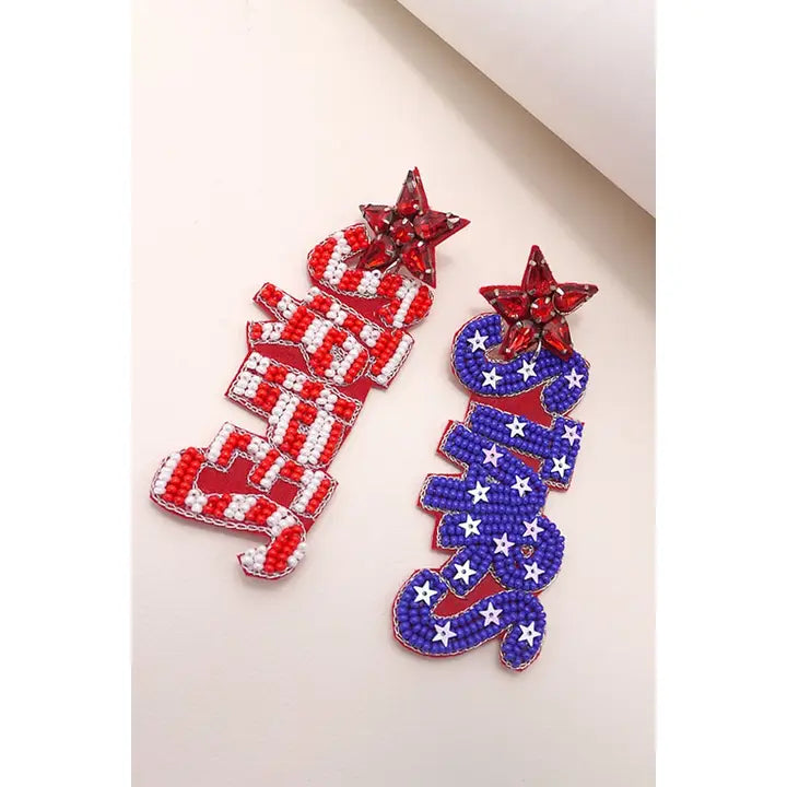 4TH of July Seedbead Stars Stripe Earrings