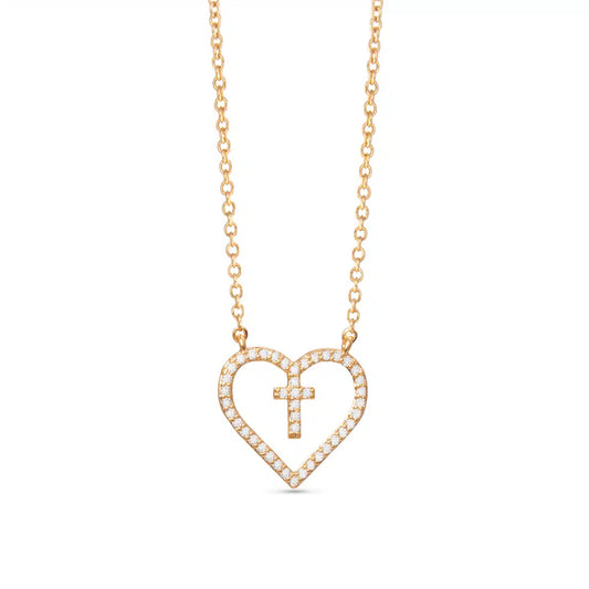 AMANDA BLU GOLD HEART WITH INSET CROSS NECKLACE – GOLD