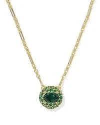 KENDRA SCOTT BELLA SHORT PENDANT NECKLACE GOLD DARK GREEN CRYSTAL