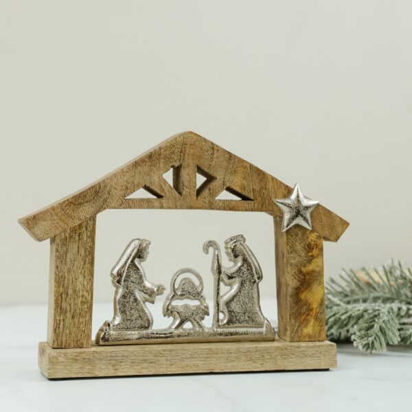 Pd HOME 10″ WOOD + ALUM. NATIVITY SCENE