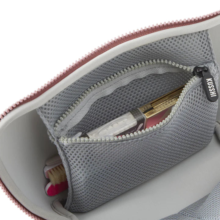 Kusshi Neoprene Neutral Collection-Makeup Bag-Mauve with Stone Interior