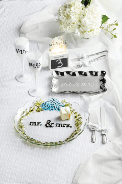 MUD PIE MR. & MRS. ETCHED METAL TRAY