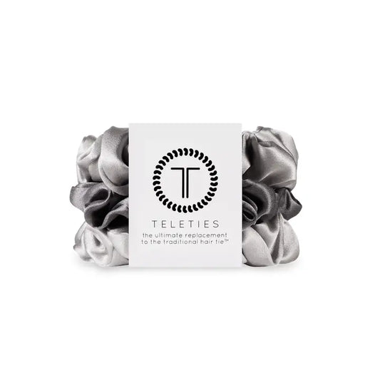 Teleties Silk Hair Scrunchie | Large | Silver Flames