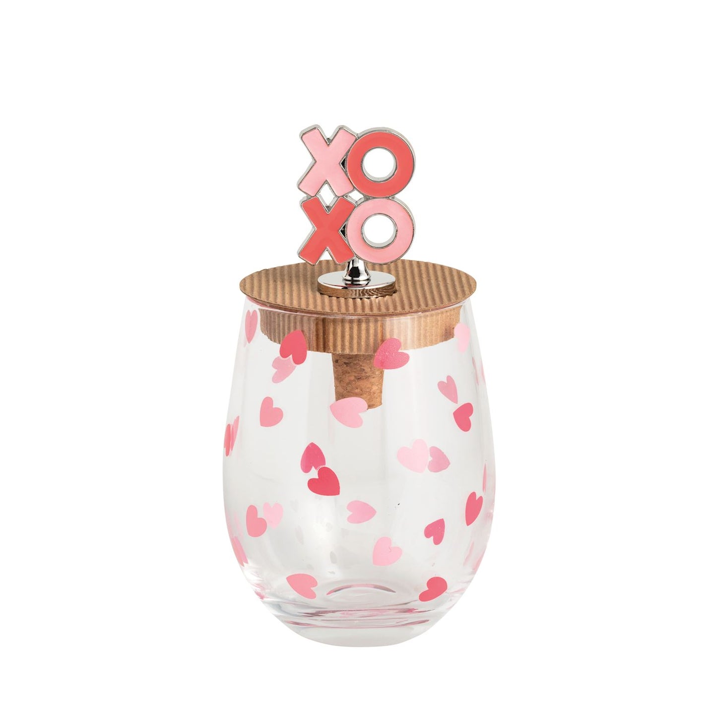 MUD PIE HEART PATTERN WINE GLASS & STOPPER SET