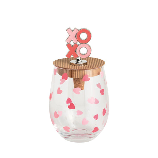 MUD PIE HEART PATTERN WINE GLASS & STOPPER SET