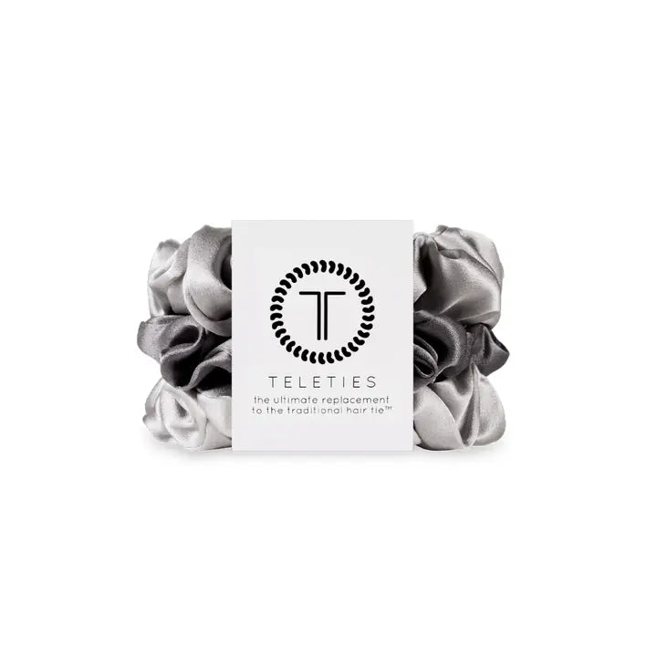 Teleties Silk Hair Scrunchie | Small | Silver Flames