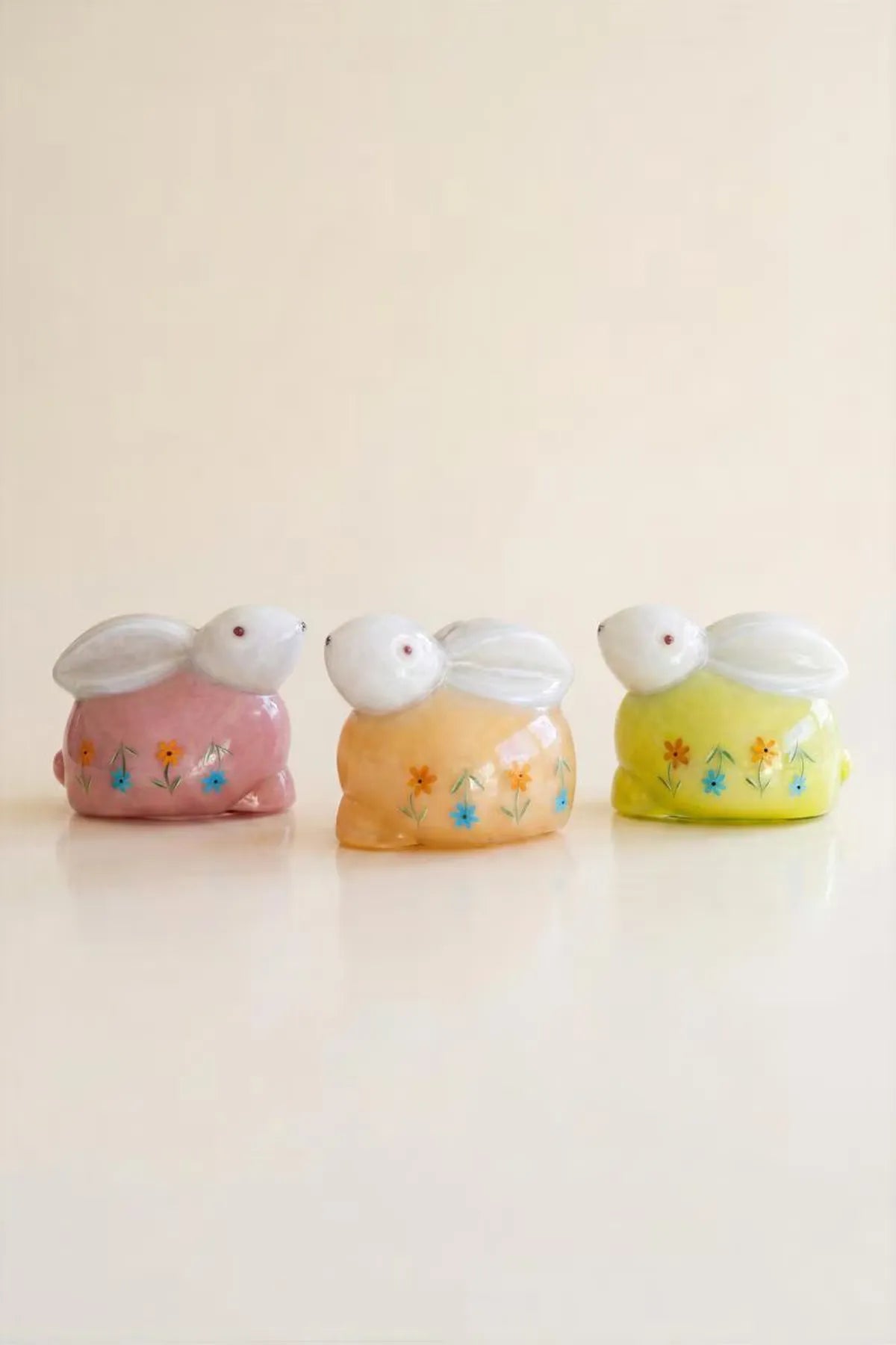Kalalou Hand-Painted Glass Bunnies