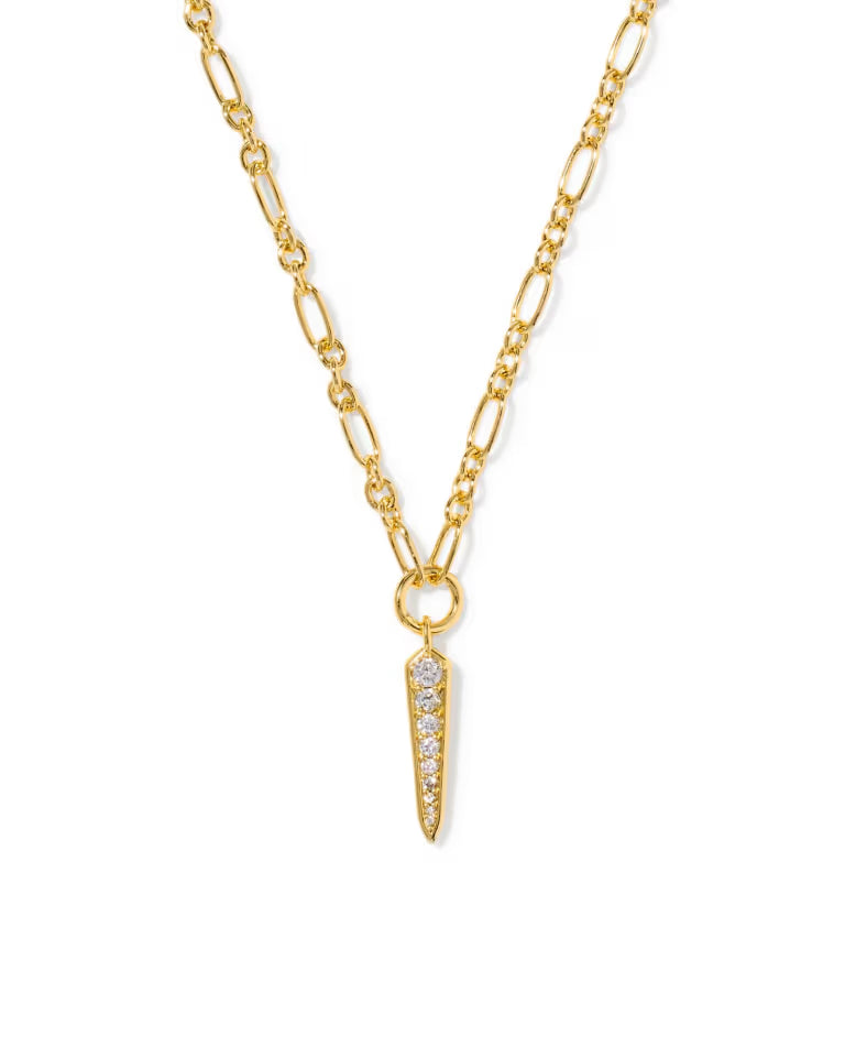 KENDRA SCOTT FATE SHORT PENDANT NECKLACE GOLD WHITE CZ