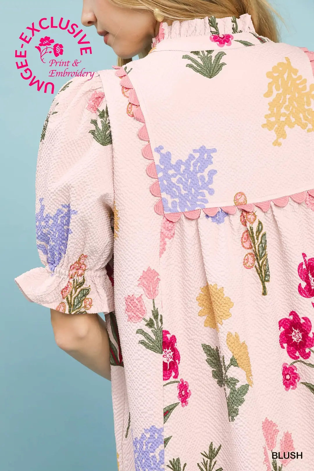 Umgee Multi Flower Print V-Neck Dress