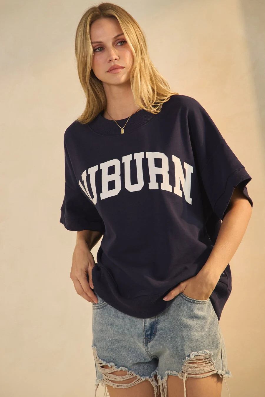 Oddi Boxy Short-Sleeve Sweatshirt-Navy