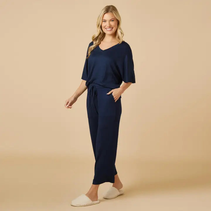 Softies Women's Buttery Soft V-Neck with Capri Lounge Set-Midnight