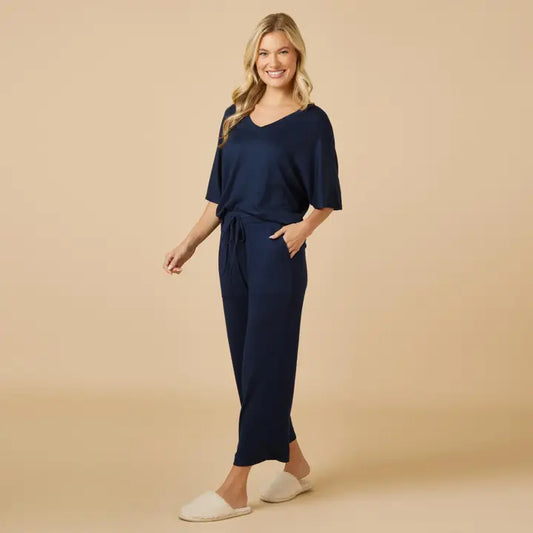 Softies Women's Buttery Soft V-Neck with Capri Lounge Set-Midnight