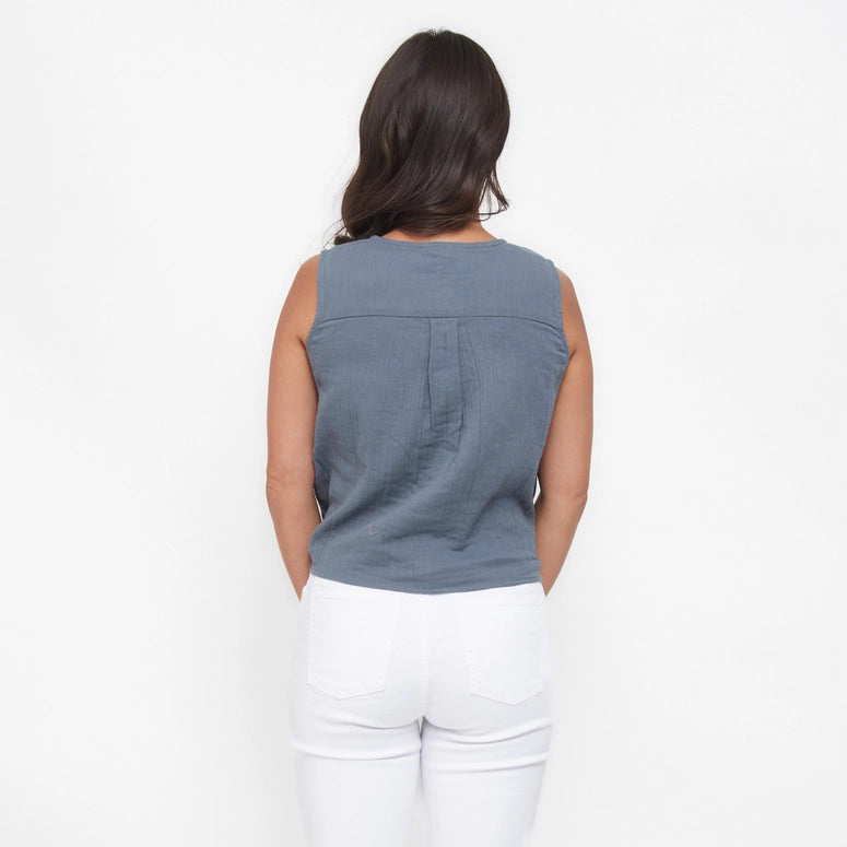 Elsie & Zoey Tank Top Jasmine Cotton Gauze Button Up Scoop Neck