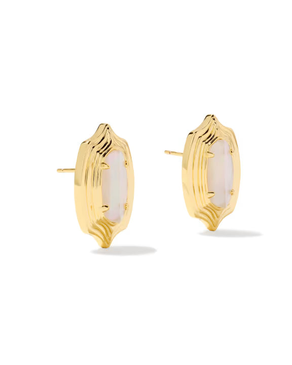 KENDRA SCOTT ELLIE STEPPED FRAME STUD EARRINGS GOLD IVORY MOTHER OF PEARL