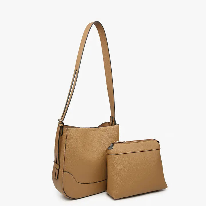 Jen & Co. Poppy Paneled Crossbody/Shoulder Bag-Tan