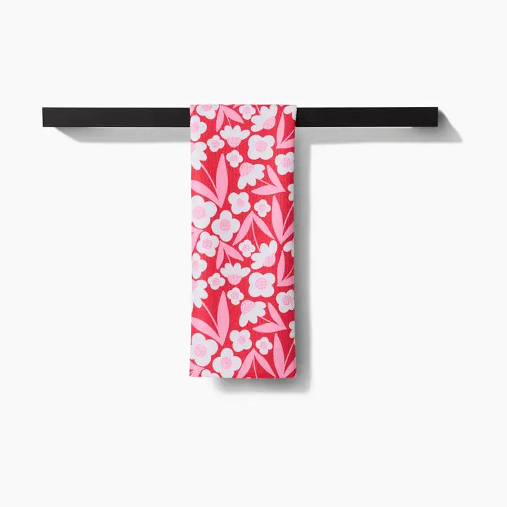 Geometry Pink Blooms Tea Towel