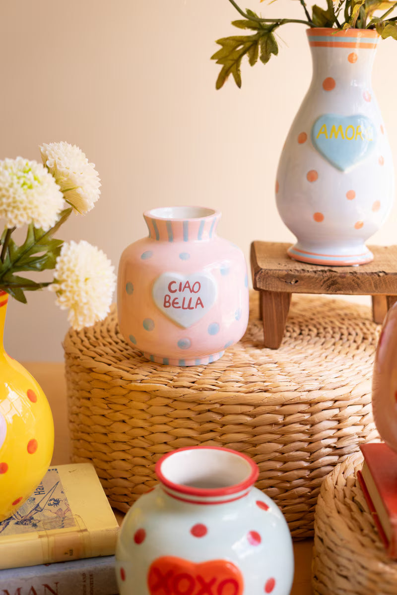 Kalalou Ceramic Hearts with Words Vases