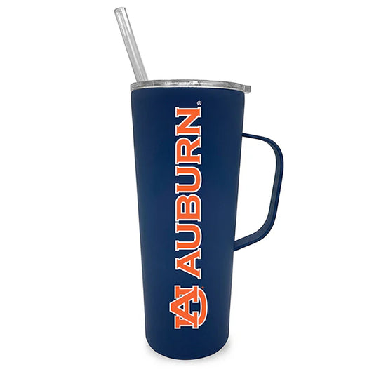 THE FANATIC GROUP AUBURN 20OZ. STAINLESS STEEL ROADIE WITH HANDLE AND STRAW - PRIMARY LOGO
