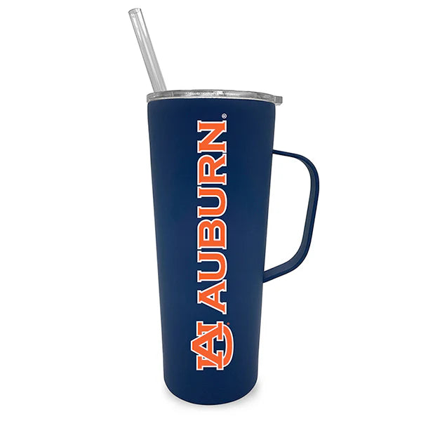 THE FANATIC GROUP AUBURN 40OZ. STAINLESS STEEL TUMBLER WITH HANDLE AND STRAW - PRIMARY LOGO