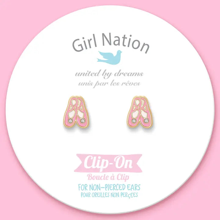 Girl Nation Clip On Cutie Earrings- Ballet Slippers