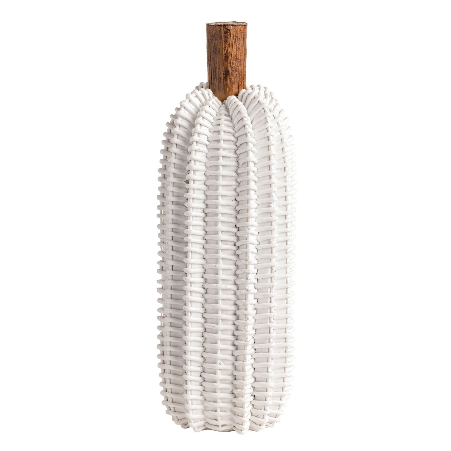 MUD PIE MEDIUM WHITE RESIN WICKER PUMPKIN SITTER