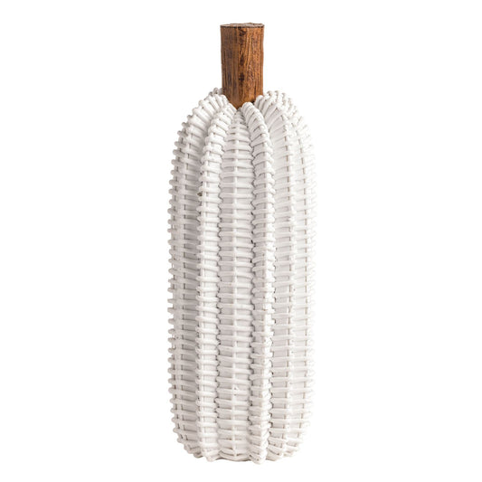 MUD PIE MEDIUM WHITE RESIN WICKER PUMPKIN SITTER