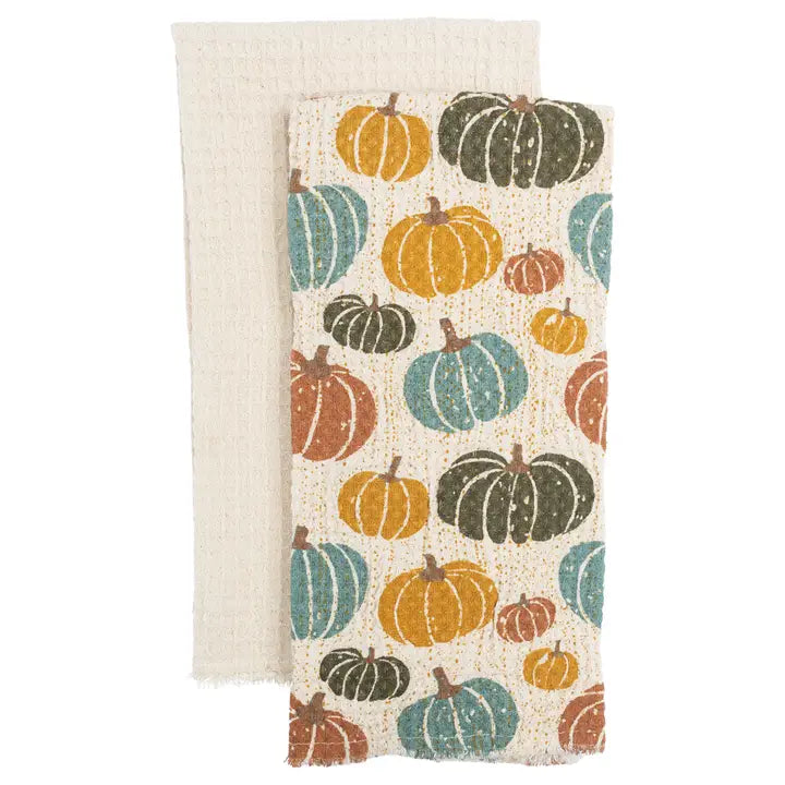 Boston International Pumpkin Harvest Cotton Tea Towel Set of 2 Fall Autumn