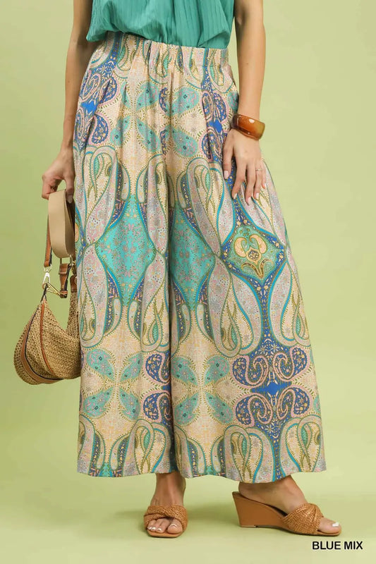 Umgee Printed Pull-On Skirt Pants