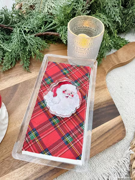 MUD PIE SANTA TARTAN GUEST TOWEL & CADDY SET