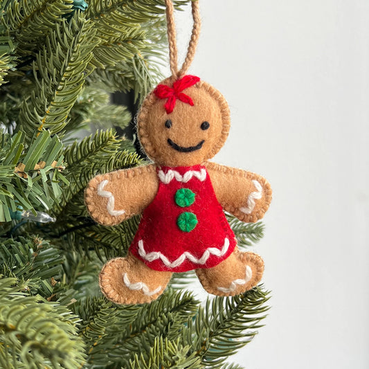 Ornaments 4 Orphans Gingerbread Woman Ornament, Embroidered Wool