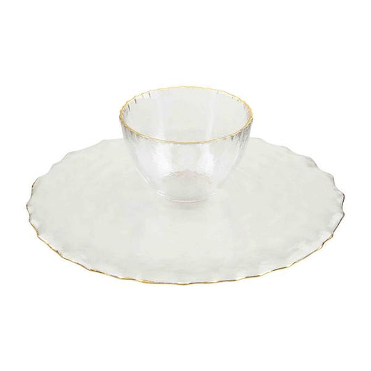 MUD PIE GLASS REVERSIBLE CHIP AND DIP SET