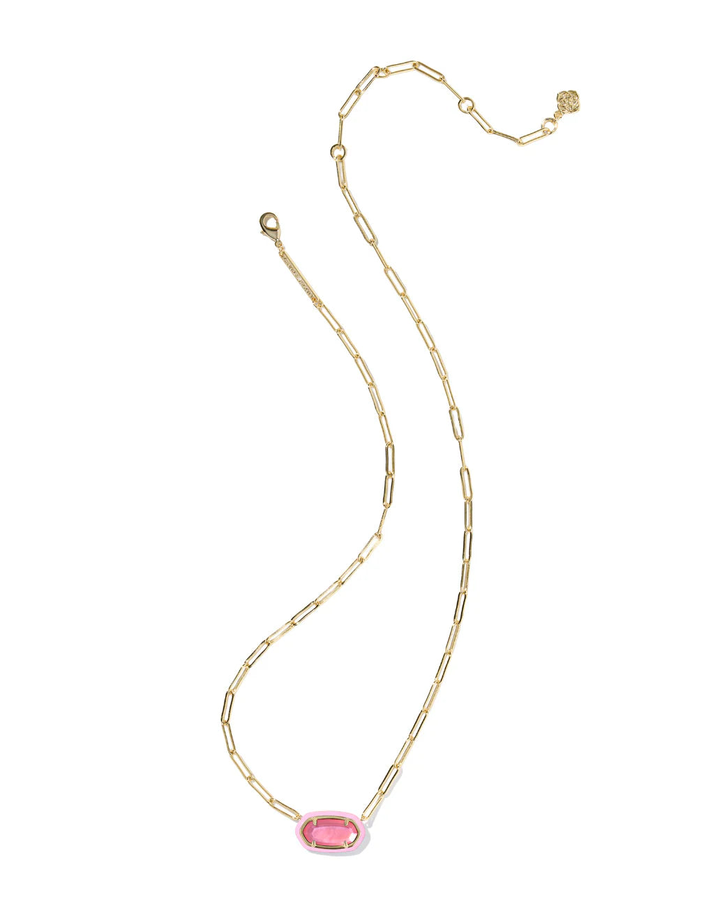 KENDRA SCOTT ELISA ENAMEL FRAME PAPERCLIP NECKLACE GOLD BRIGHT PINK ILLUSION
