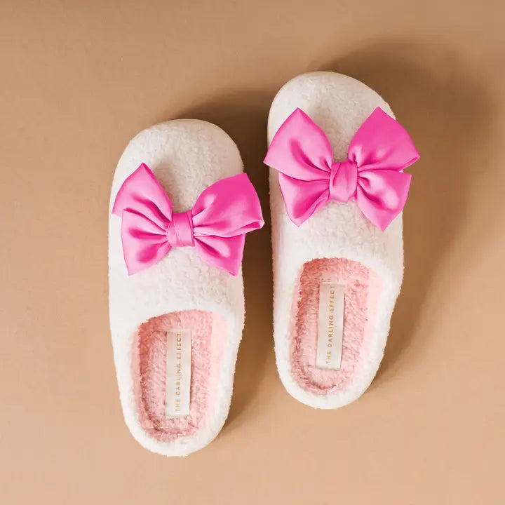 The Darling Effect Fuzzy Slippers-Betty Bow Hot Pink