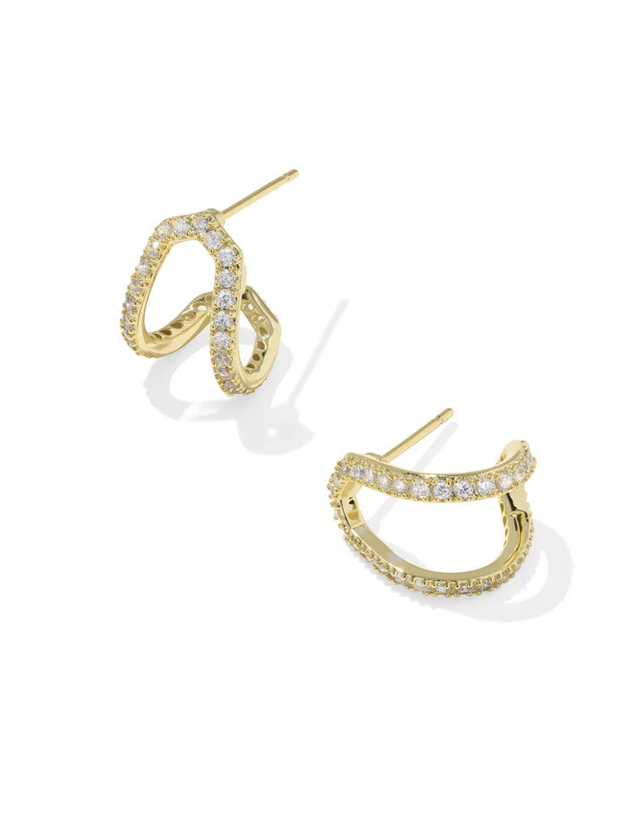 KENDRA SCOTT DAPHNE PAVE HUGGIE EARRINGS GOLD WHITE CZ